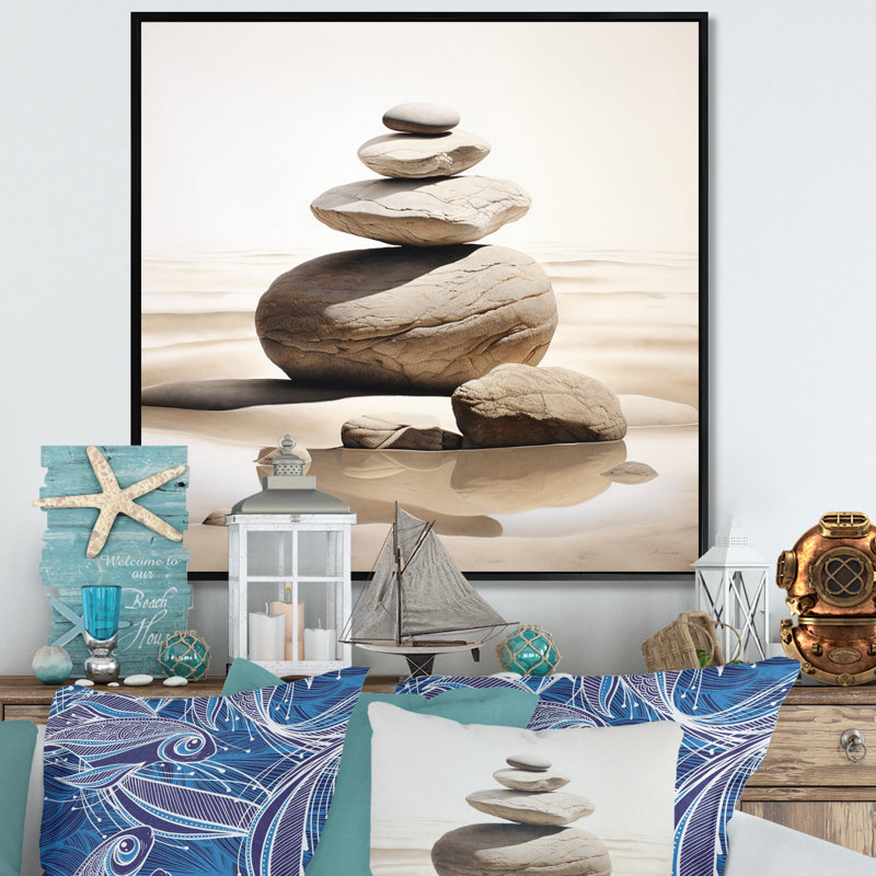Beach Photo Harmonious Balance VI - Beach Wall Art Prints, Cadre flottant noir, H 16 po x l 16 po x P 1 po