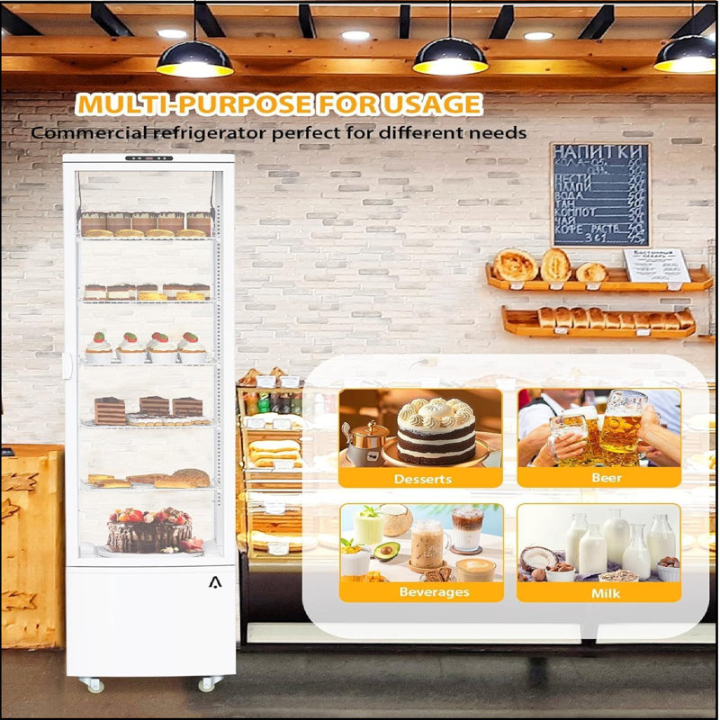 Vitrine réfrigérée commerciale, 10,5 pieds cubes Pi. Vitrine de présentation pour la boulangerie avec éclairage intérieur à DEL, tablettes réglables à dégivrage automatique