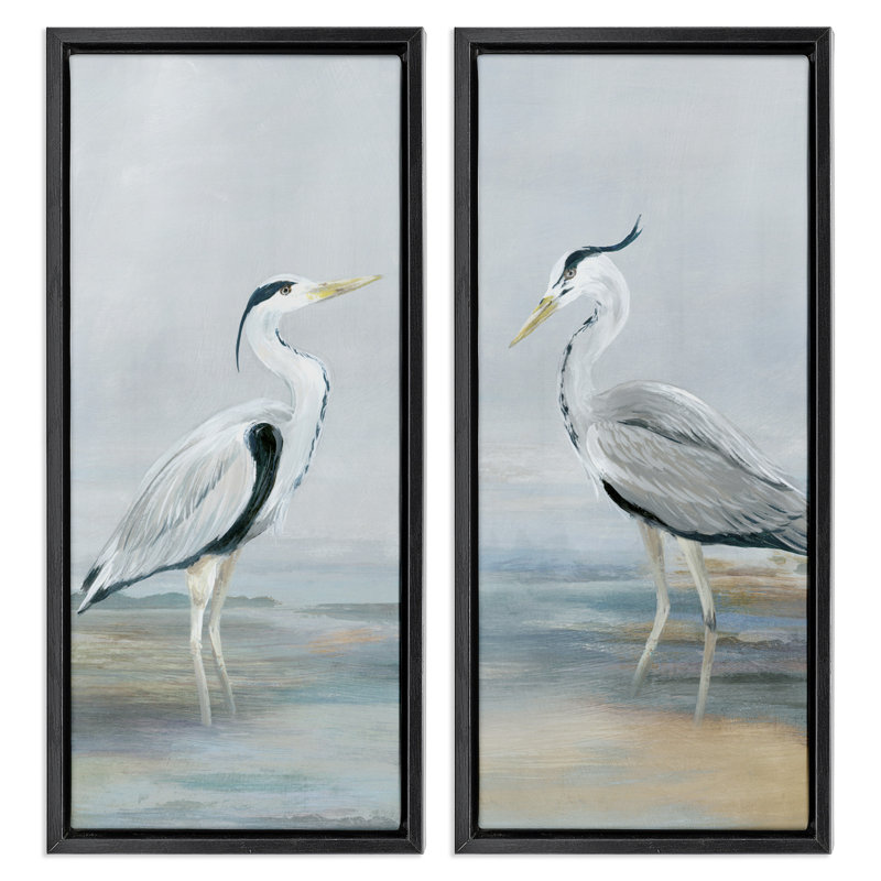 Ensemble de 2 cadres flottants Herons Wading Shallow Sea, design par Lily K., Cadre flottant noir de jais, H 31 po x l 15 po