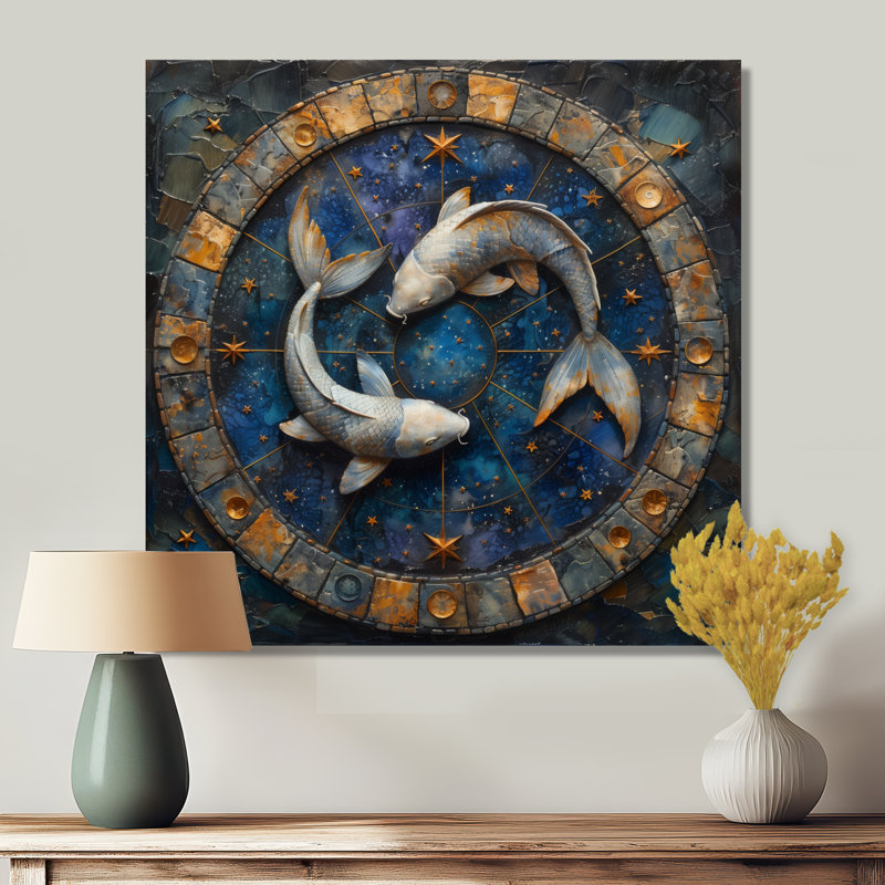 «Blue Pisces Astrology Cosmic Compass I - Astronomie, art mural, Toile tendue, H 16 po x l 16 po