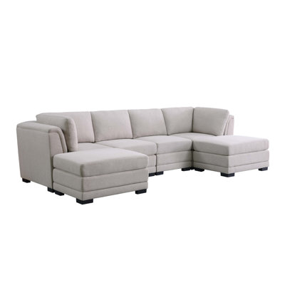 Kristin 121.5" Linen Fabric Reversible Sectionals Sofa With 2 Ottomans