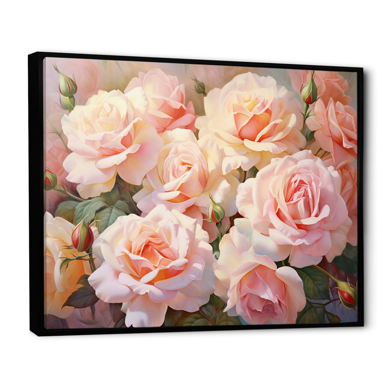 Roses roses, impression romantique, H 12 po x l 20 po x P 1 po, Cadre flottant noir