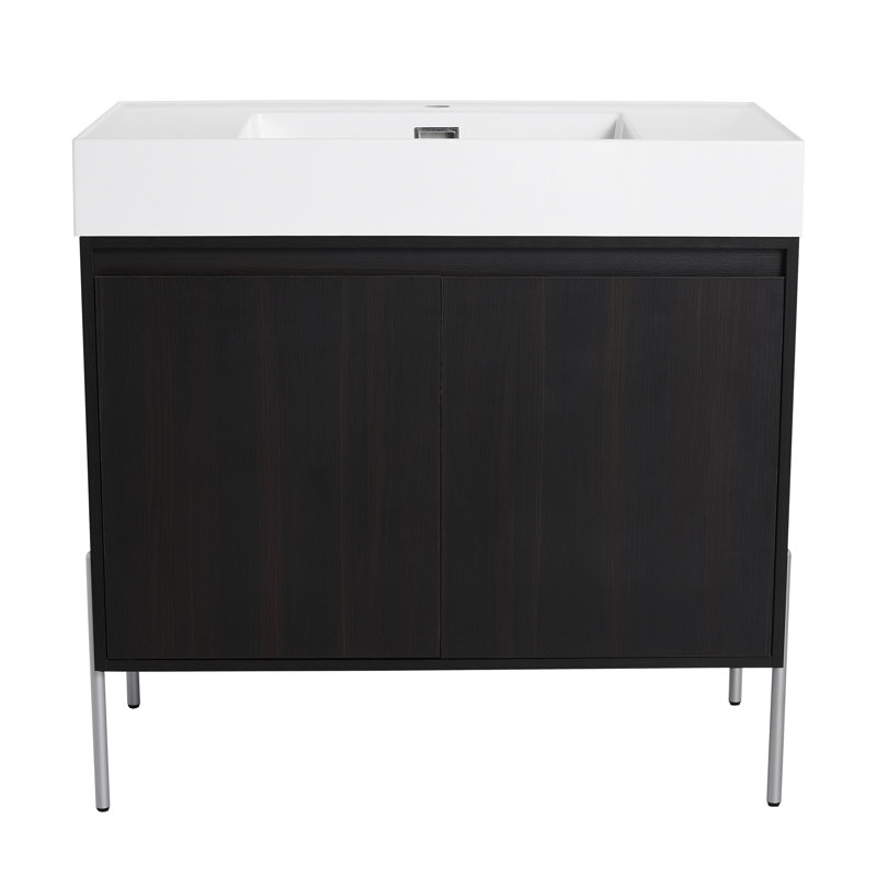 Meuble-lavabo autoportant avec lavabo en résine, 35"