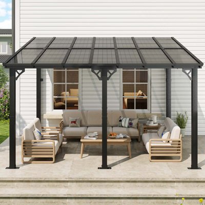 14 Ft. W x 10 Ft. D Outdoor Metal Pergola with Sloped Roof Patio Gazebo for Backyard, Deck