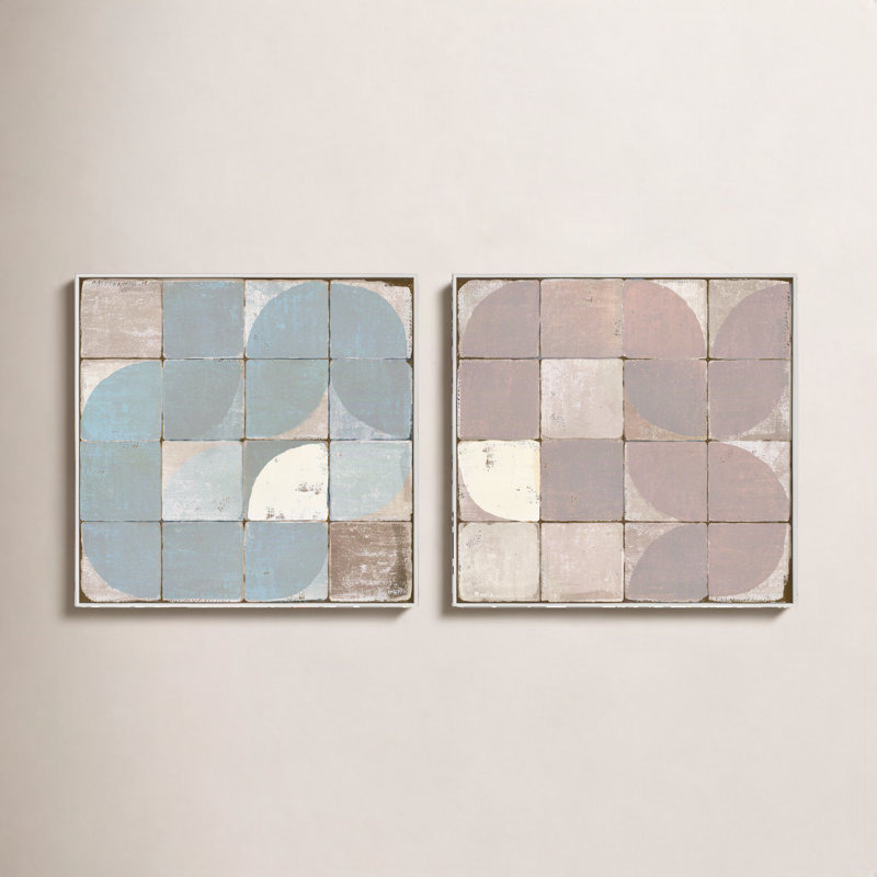 Tiles 2 & 3, Set of 2 by Marco Marella for Studio M - Framed Wall Art, 24" H x 24" W, Canvas, White
