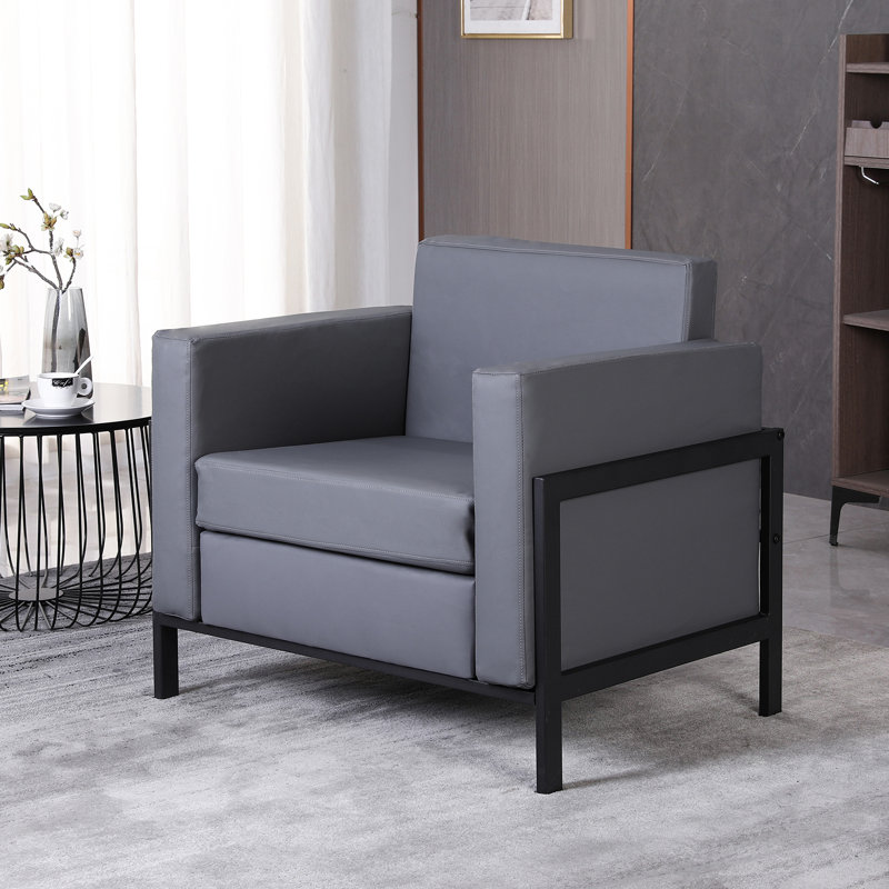 Tolham 34" Wide Faux Leather Upholstered Metal-framed Arm Accent Chair, Gray Faux Leather