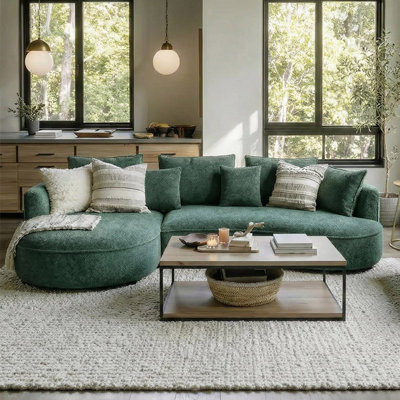 Curved Sectional Sofa, Modern Upholstered Boucle Couch with Deep Seating & Plush Cushions, 4-Seat Modular Living Room Sofa with Chaise Lounge, Comfortable Accent Sofa for Apartment & Home