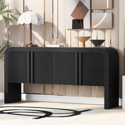 U_STYLE Console de 62,2 pouces à motif de vagues avec 4 portes et une tablette réglable, un canapé incurvé derrière le canapé, une table d'entrée étroite pour le salon, le vestibule et le couloir