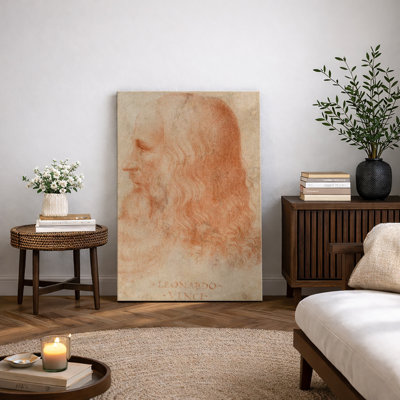 Leonardo Da Vinci, œuvre de craie rouge, croquis de profil Renaissance Genius, impression sur toile encadrée