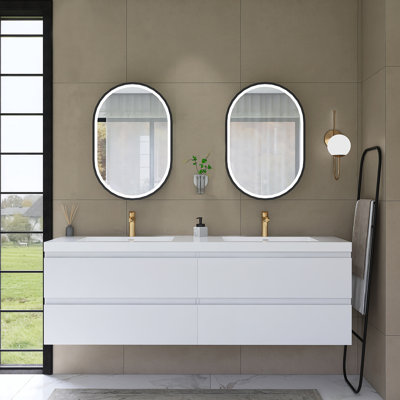 Kimie 72'' Wall Mounted Double Bathroom Vanity with Cultured Marble Top -  Orren Ellis, EC963177CF5247E5991ADF48794D5367