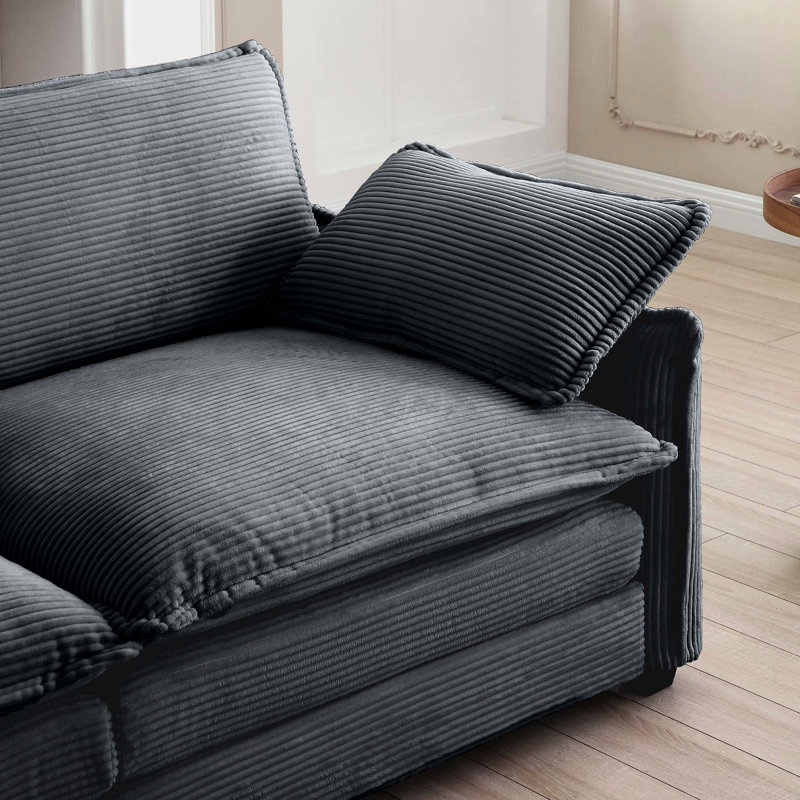 Velours côtelé gris confortable avec tissu de haute qualité et confort semblable à celui des nuages pour la zone de jeu de la chambre à coucher. Coussins en mousse viscoélastique à double couche de style rétro.