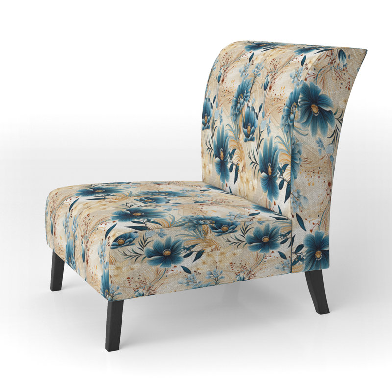 Beige et bleu Escape Flowers - Fauteuil de chambre rembourré, fauteuil d'appoint bleu