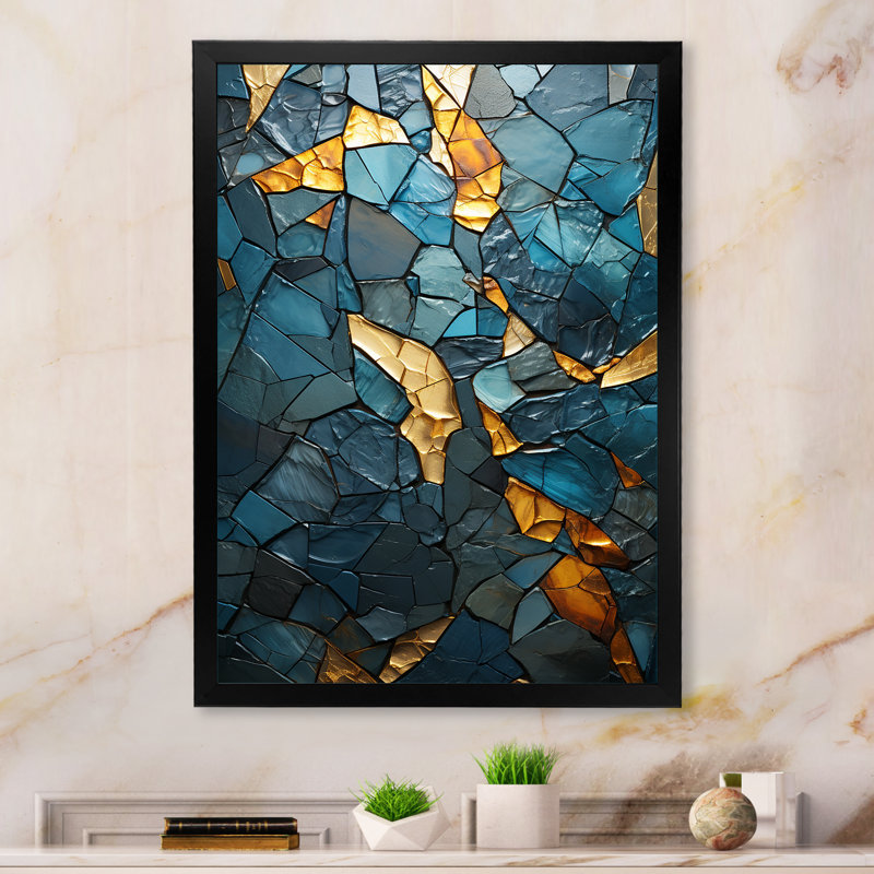 Pierre mosaïque I - décoration murale en marbre, Cadre photo noir, H 44 po x l 34 po x P 1,5 po