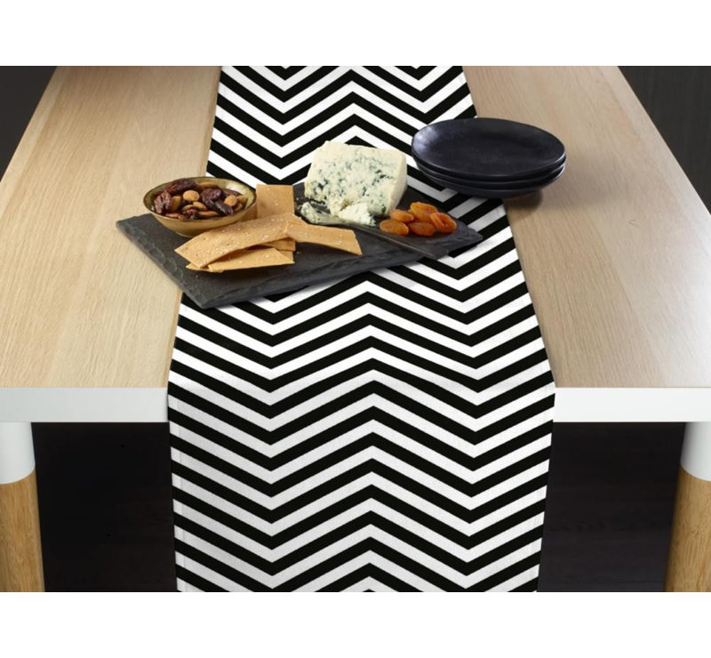 Mccandless Chevron Milliken Signature Table Runner, 108" L x 14" W, Black