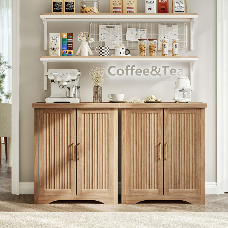 Fluted Buffet Cabinet with Storage Accent Sideboard, Natural Oak