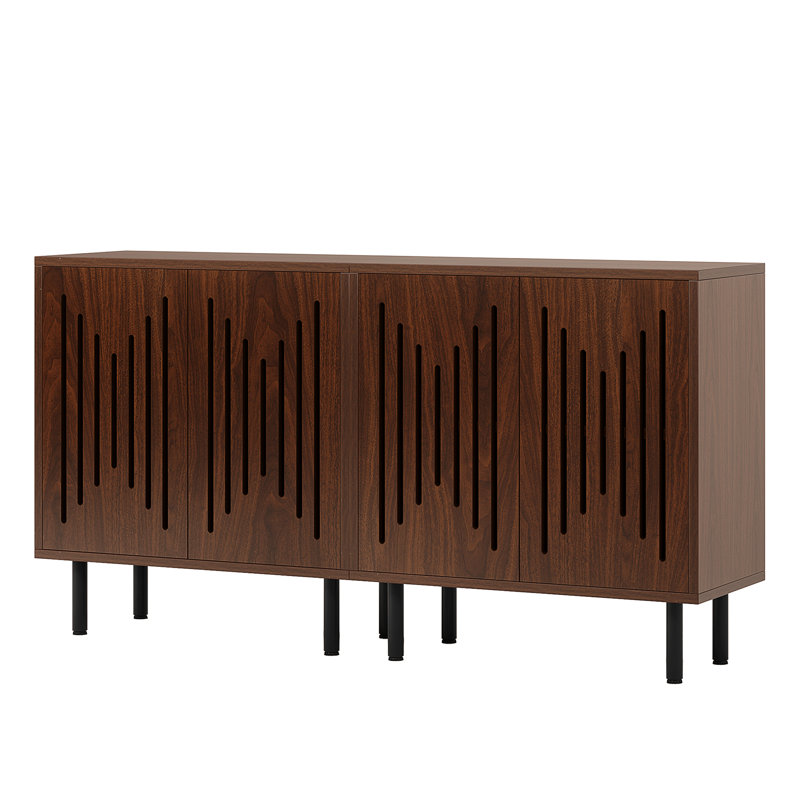 Buffet bahut, ensemble de 2 armoires de rangement avec tablettes réglables, Noyer