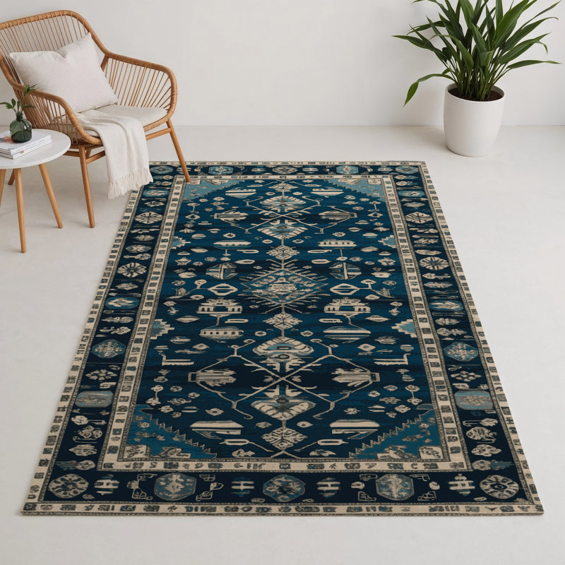 Tapis turc intérieur et extérieur bleu, Rectangle 5 pi x 7 pi