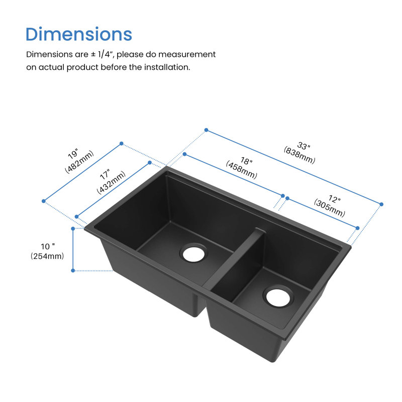 33'' L Undermount Double Bowl Quartz Composite Kitchen Sink