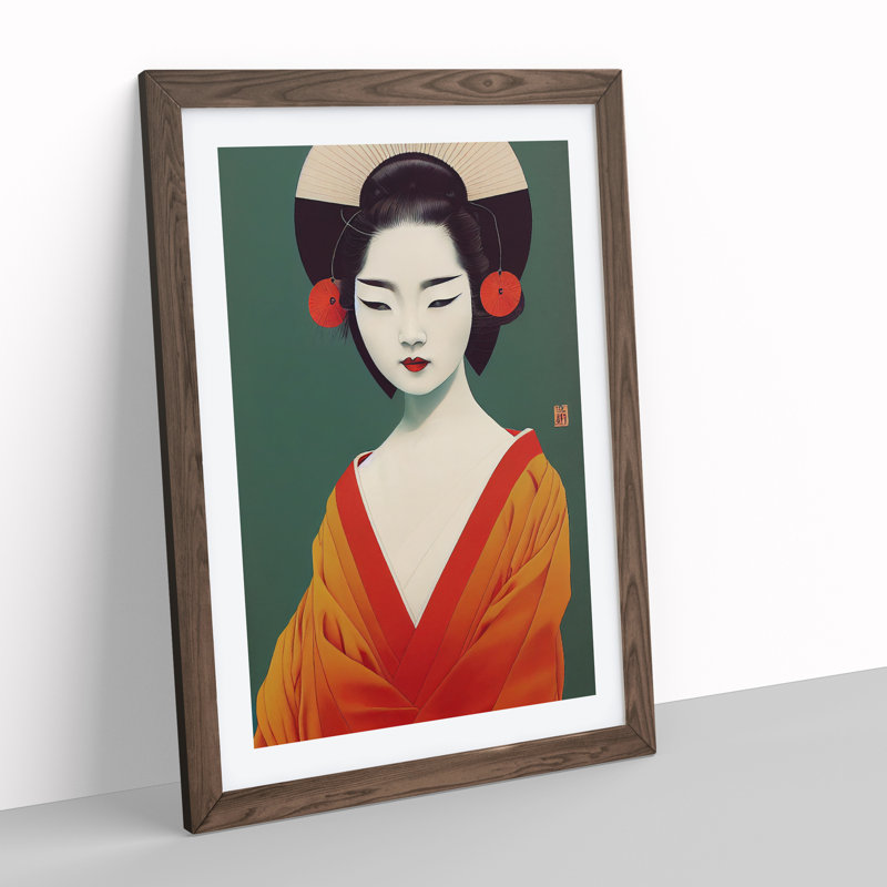 XV1022-4277X Sublime Geisha - - Wall Art, 36cm H x 27cm W, Walnut Framed Paper, White