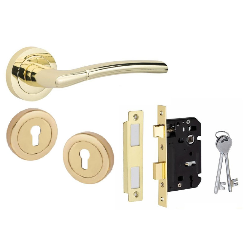 Golden Grace Indiana Design Classic Door Handles Set in Polished Brass Finish with Thumbturn and Mortise Lock