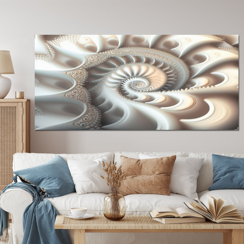 «Lilya White Fractal Spiraling II», reproduction sur toile, Black Picture Framed, 30" H x 40" W