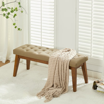 43.3'' W Tufted Faux Leather Upholstered Bench with Solid Wood Legs