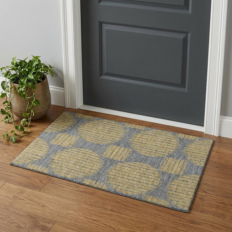 3' X 5' Gold And Gray Geometric Washable Area Rug With UV Protection