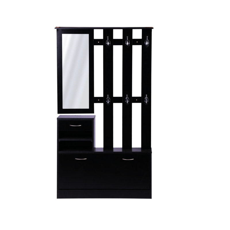 Armoire de rangement à grand volume avec armoire à chaussures, étagère suspendue et miroir noir mat