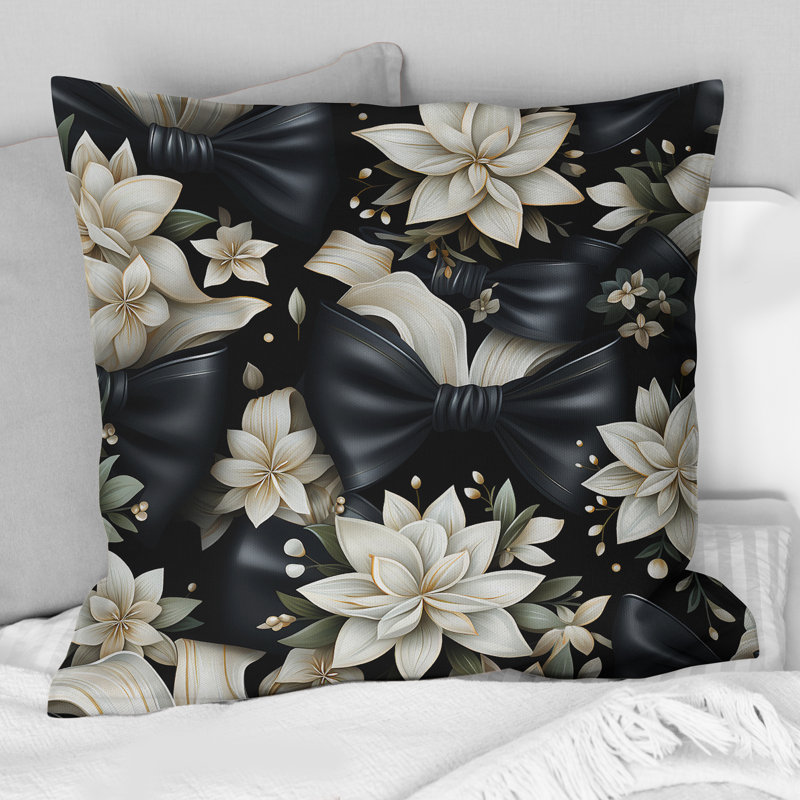 Tuxedo Tidings - Coussin décoratif à imprimé floral, H 16 po x l 16 po