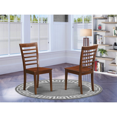 Milan Kitchen Dining Chairs - Ladder Back Solid Wood Seat Chairs, Set of 2, Mahogany