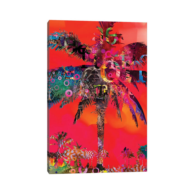 Red Palm With Type by David Loblaw - Wrapped Canvas Painting, 20.32 cm H x 30.48 cm W