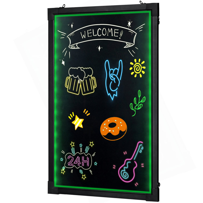 Tableau d'écriture à DEL, tableau lumineux éclairé effaçable de 24 po x 16 po, tableau de menu à effet néon, planche à dessin avec 8 marqueurs à craie fluorescente et testé à distance selon les normes UL