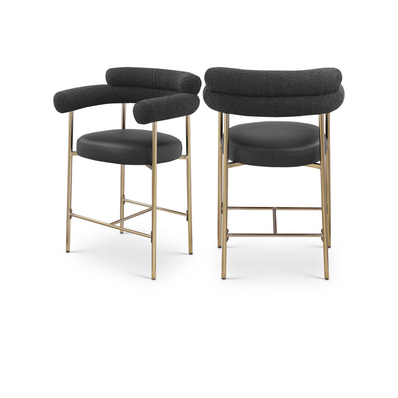 Tabouret de comptoir 26 po Blake, Or brossé, Black, Cuir végétalien / tissu bouclé
