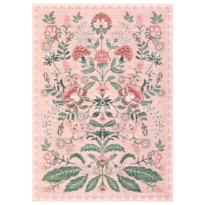  Tapis lavable pour la chambre à coucher Tapis floral rétro antidérapant pour tapis de chambre à coucher, Rose