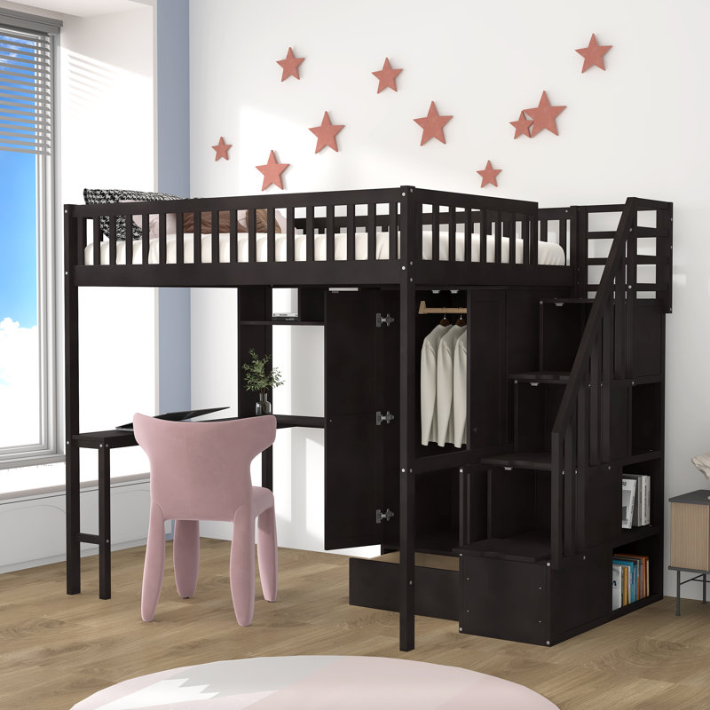 Lit mezzanine double avec bureau intégré Heartlee, Espresso