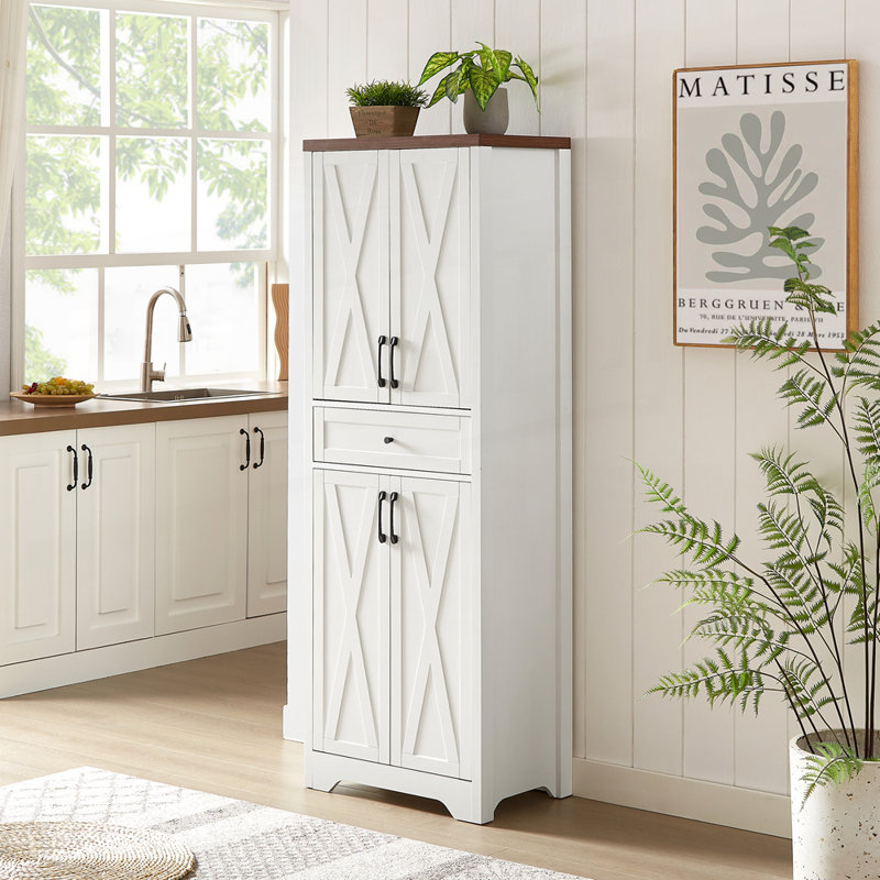 Buffet multifonctionnel de salon haut convenant au salon, Blanc/noyer
