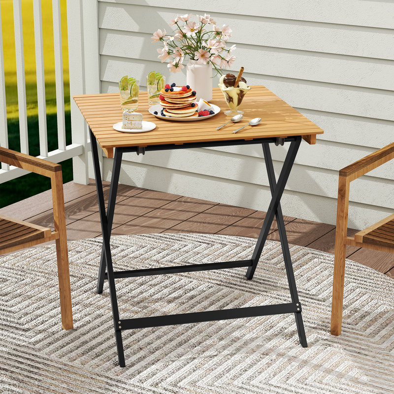  28'' Patio Folding Table w/ Slatted Tabletop Portable Bistro Dining Table