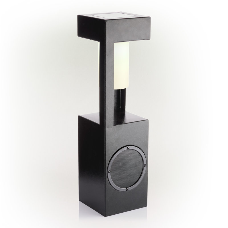 24'' Black Metal Solar LED Outdoor Lantern with Bluetooth Speaker
