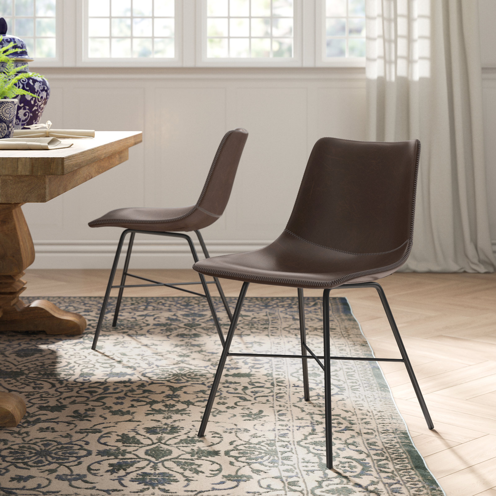 Bela Leather Dining Chair, Brown Faux Leather