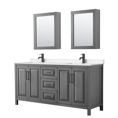 Meuble-lavabo double 72 po avec plateau en quartz et miroir Daria