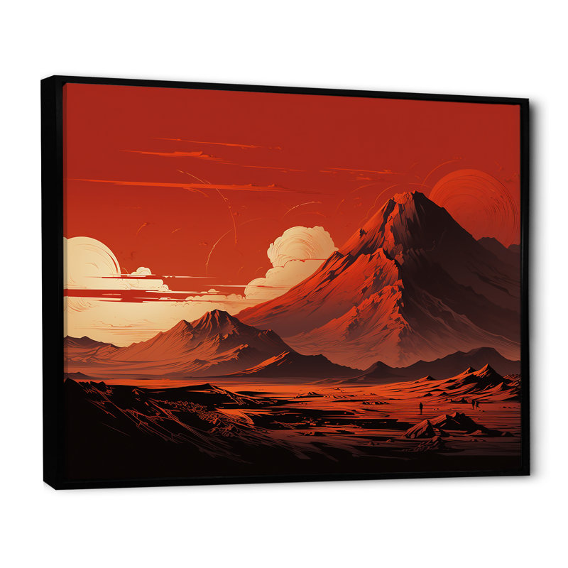 Volcan rouge et gris II - impression, Cadre flottant noir, H 16 po x l 32 po x P 1 po