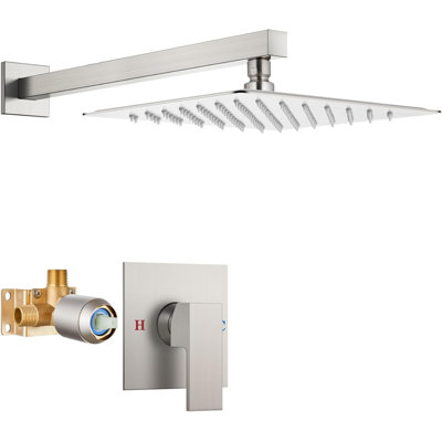 Airuida Shower System SUS304 Stainless Steel Single Handle Rain Shower Faucet Set With Rough-In Valve, 10 Inch Wall Mount Shower Head And Brushed Nickel Trim Kit