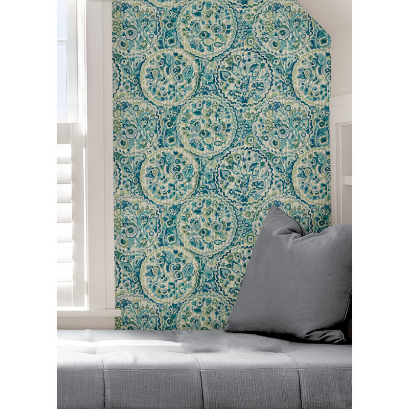 Papier peint adhésif bleu sarcelle Camille, Sarcelle