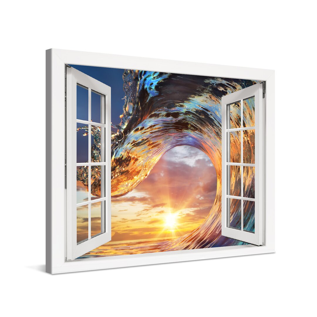 Leinwandbild Wave Sunset Window Xcm – Premium Leinwanddruck – Kunstdruck Auf Cm Holz-Keilrahmen Für Schlaf- Und Wohnzimm...