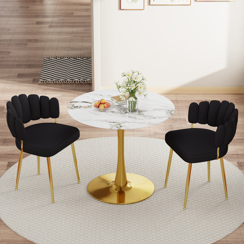 Ensemble de salle à manger et chaises Baltimore, Ensemble de trois pièces : table, deux chaises, Noir, Doré