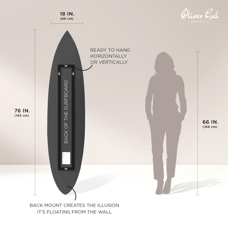 Oliver Gal French Surfboard Charcoal Fashion - Die-Cut Acrylic Glass Wall Art Sculpture
