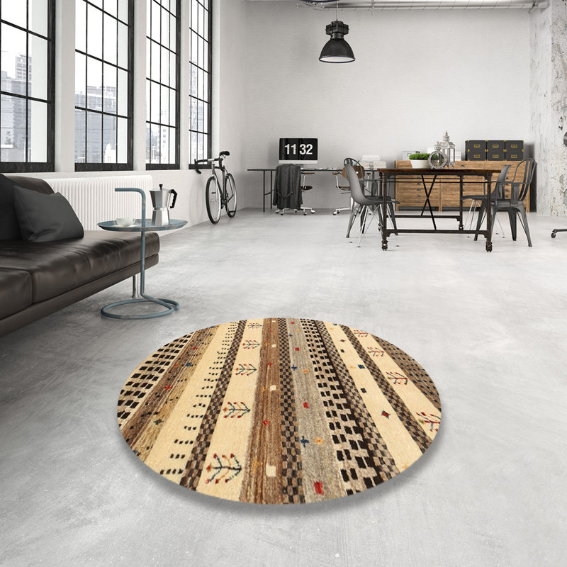 Tapis beige/gris/noir contemporain, Rond 3 pi