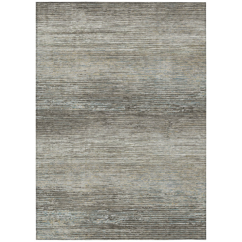 Addison Taupe Synthetic Stripe Washable Indoor/Outdoor Rug 2'6" x 3'10"