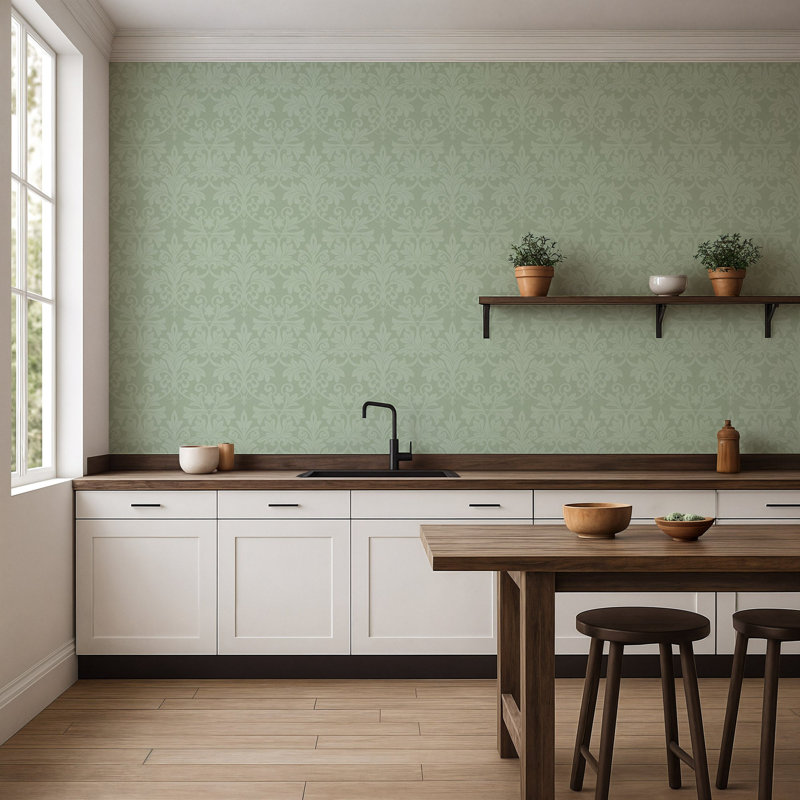 Rococo Relief - Misty Green Wallpaper, Paper