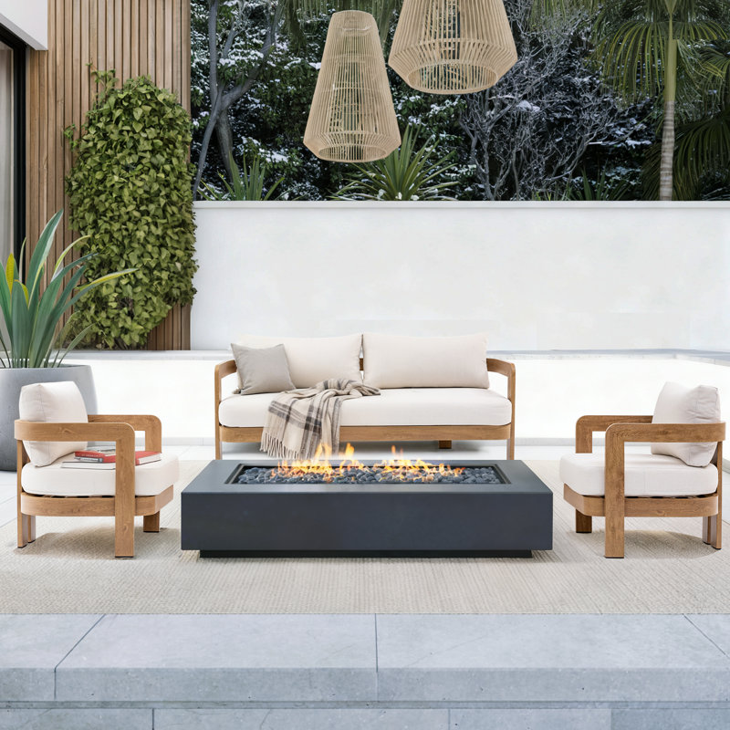 Ensemble de canapé d'extérieur en aluminium sans assemblage, canapé d'extérieur pour 5 personnes, ensemble de canapé en placage de grain de bois pour patio